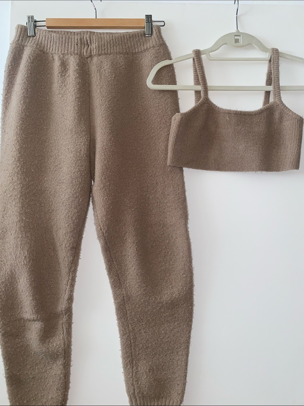 Forever 21 Cozy Knit Jogger Pants and Tank Set - Taupe